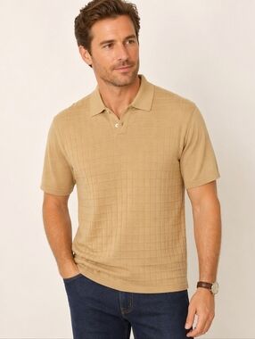 J. Ferrar Textured Knit Polo Shirt Tan Short Sleeve Large